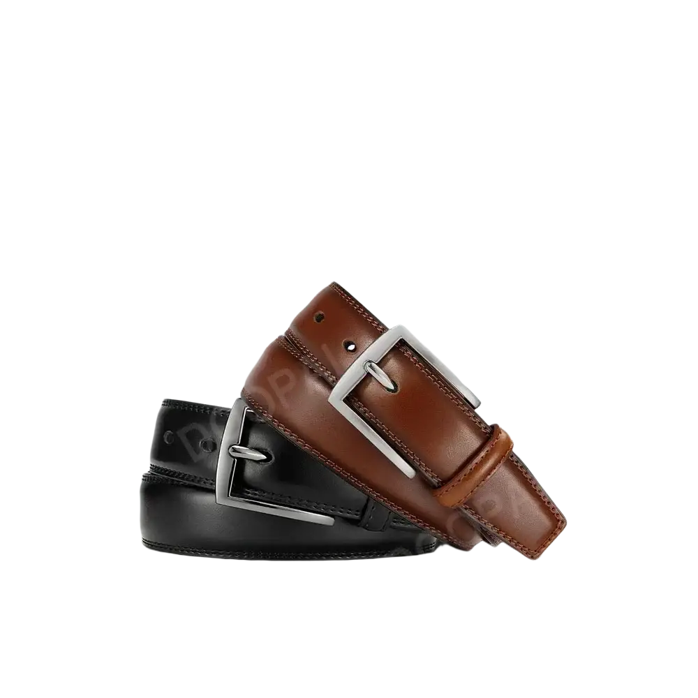 Men leather ratchet belts in brown and black leather with silver-toned automatic buckles and 1.3-inch width for comfort