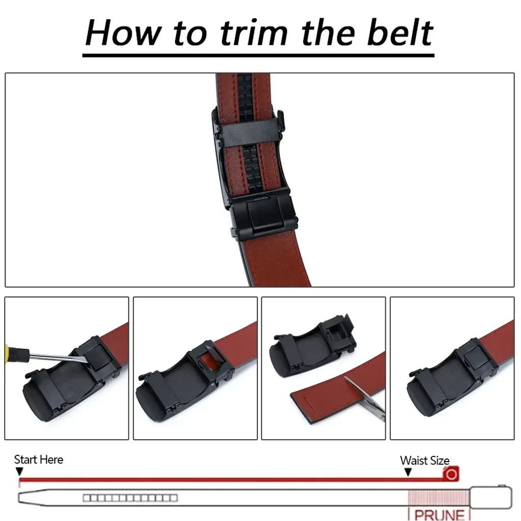 Men leather ratchet belt in brown leather with a black automatic buckle for formal and casual use