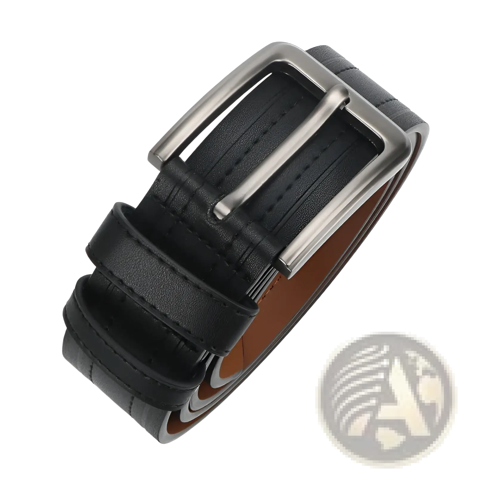 Men leather ratchet belt in black with silver metal buckle and visible stitching for formal and casual work use