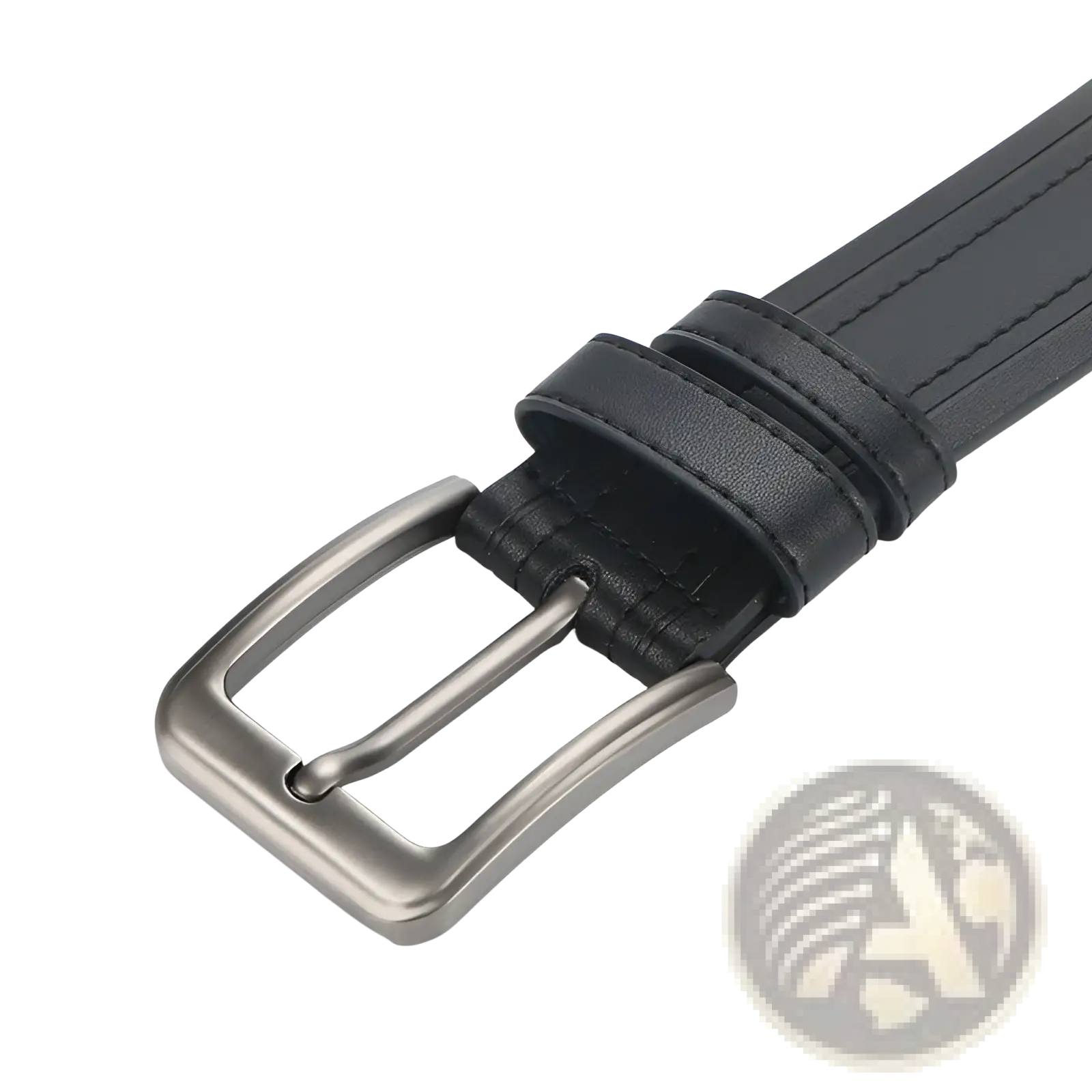 Men leather ratchet belt in black with a sleek silver-toned metal buckle for formal and casual work use