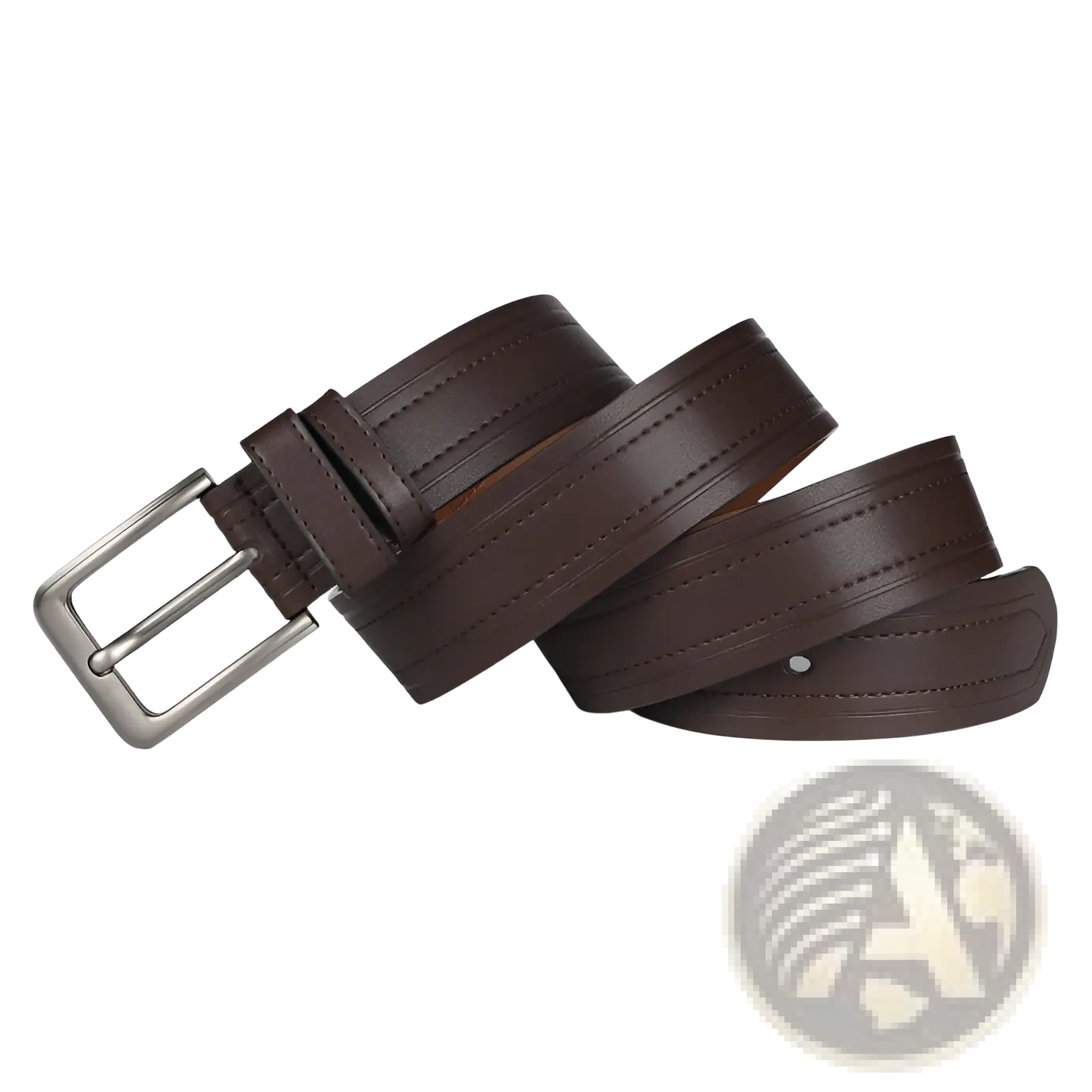 Men leather ratchet belt in brown with silver-toned buckle and subtle stitched detailing for formal and casual work