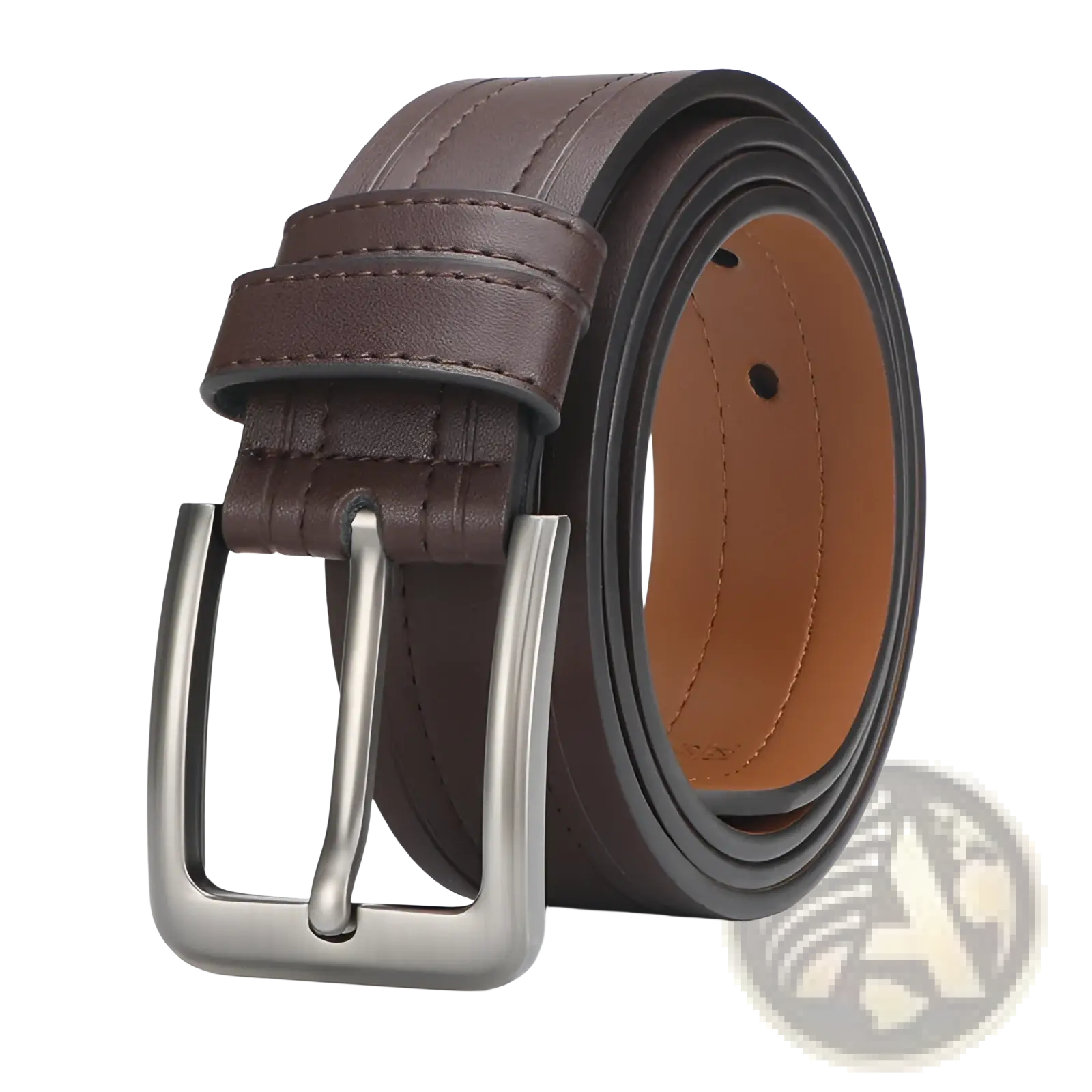 Brown leather ratchet belt with silver-toned buckle designed for men formal and casual work wear