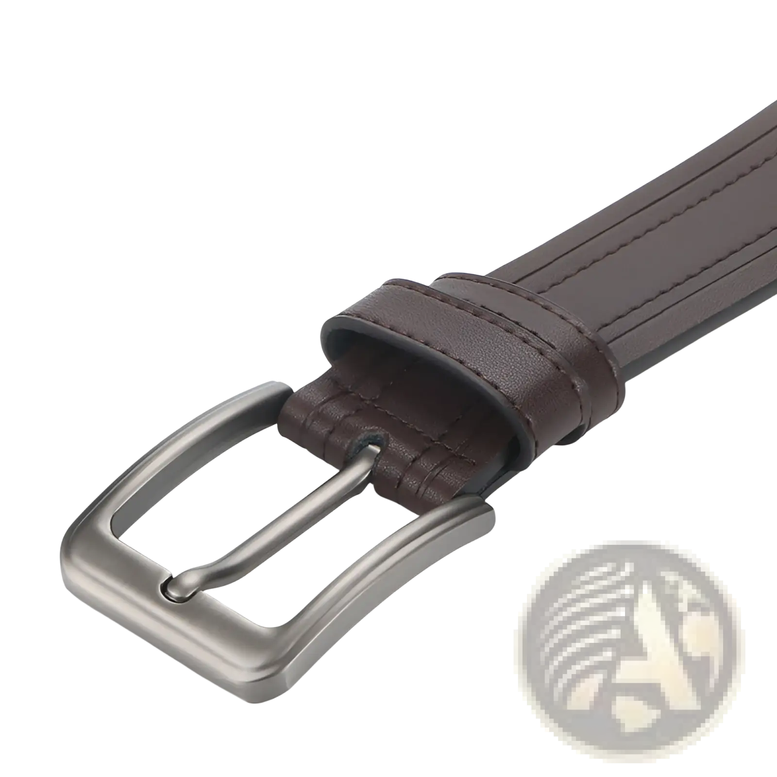 Men leather ratchet belt in brown with sleek silver toned metal buckle for formal and casual workwear