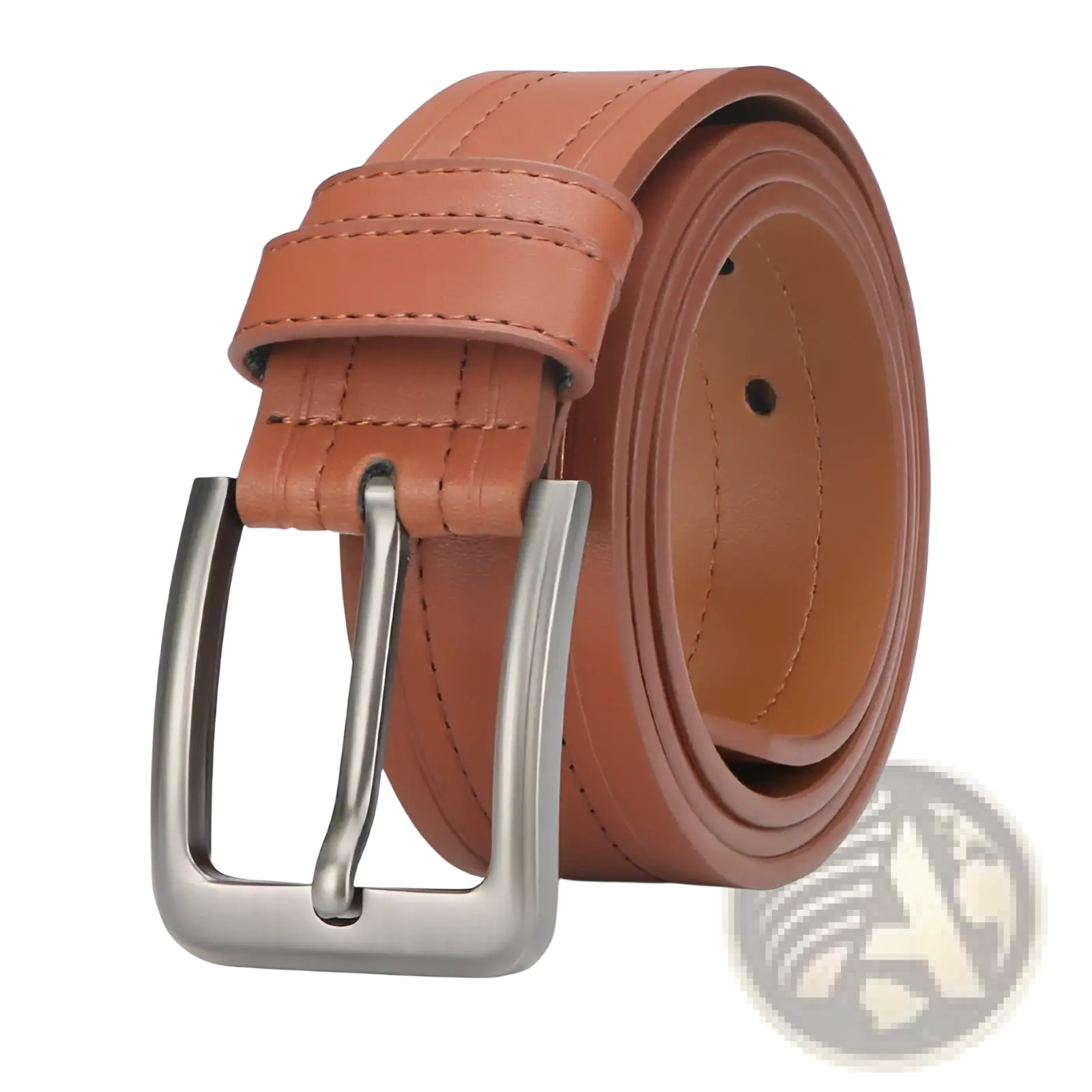 Tan leather men ratchet belt with silver-toned metal buckle suitable for formal and casual workwear