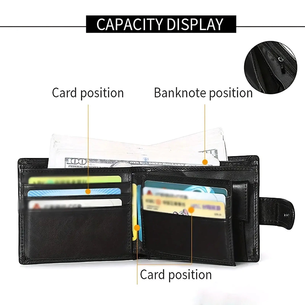 Black leather men leather rfid wallet with large capacity card slots and banknote compartment for secure storage