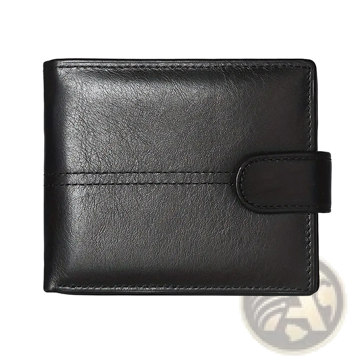 Black leather men rfid wallet with minimalist design, large capacity and single strap closure