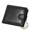 Black leather men rfid wallet with large capacity coin pocket and minimalist single strap closure design