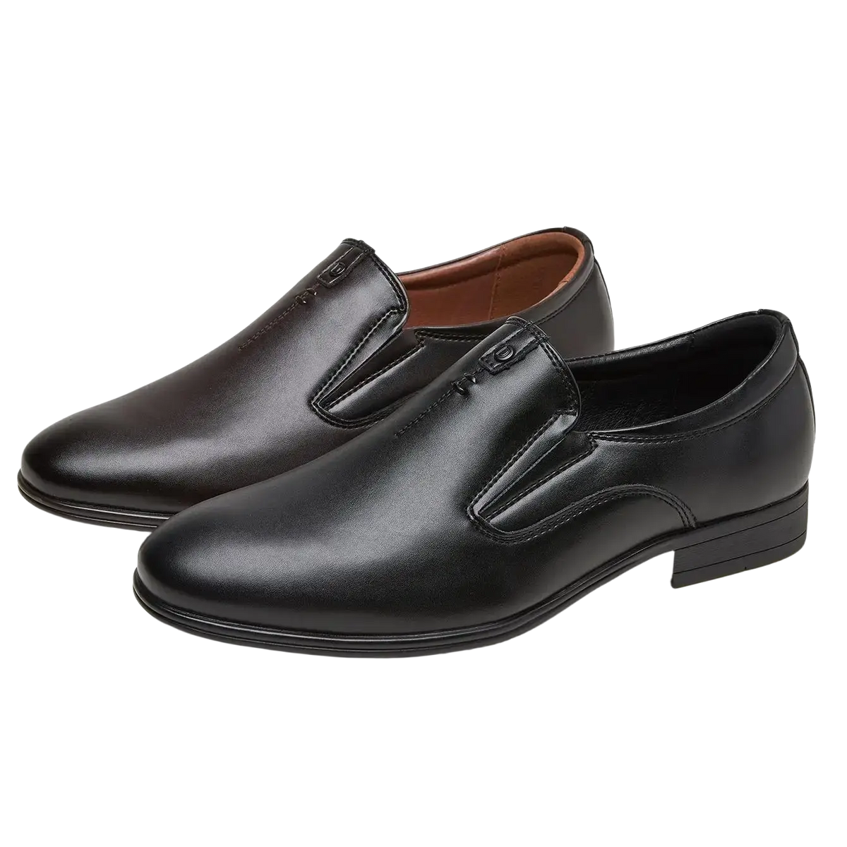 Men leather slip-on dress shoes casual loafers in black leather with a polished finish and subtle stitching details