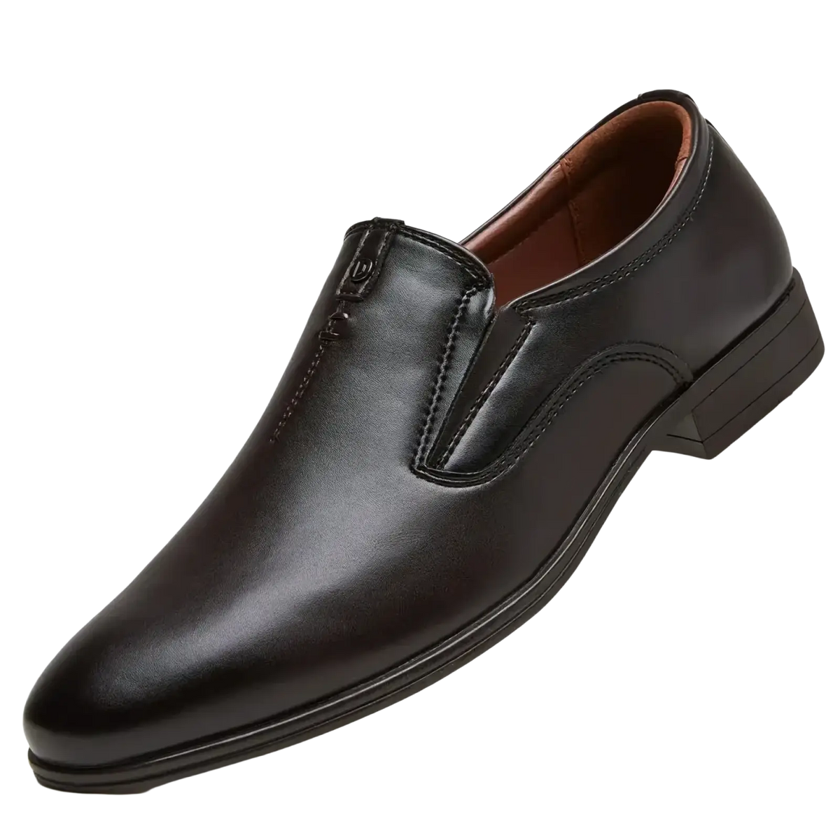 Men leather slip-on dress shoes casual loafers in black leather with a polished finish and subtle stitching details