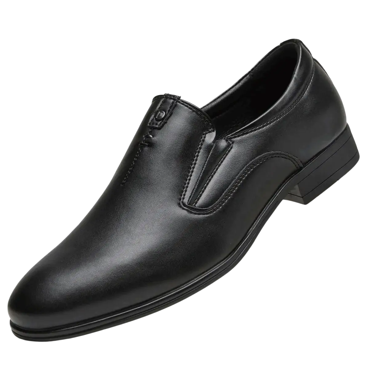 Men leather slip-on dress shoes casual loafers in black with polished finish and subtle stitching details