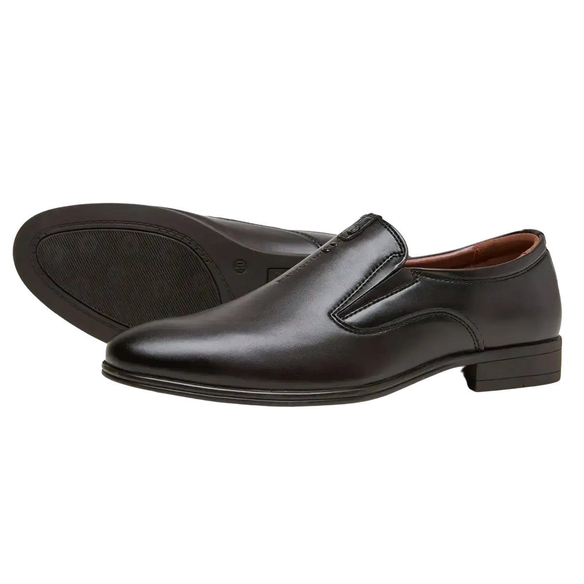 Men leather slip-on dress shoes casual loafers in black leather with a polished finish and subtle stitching details