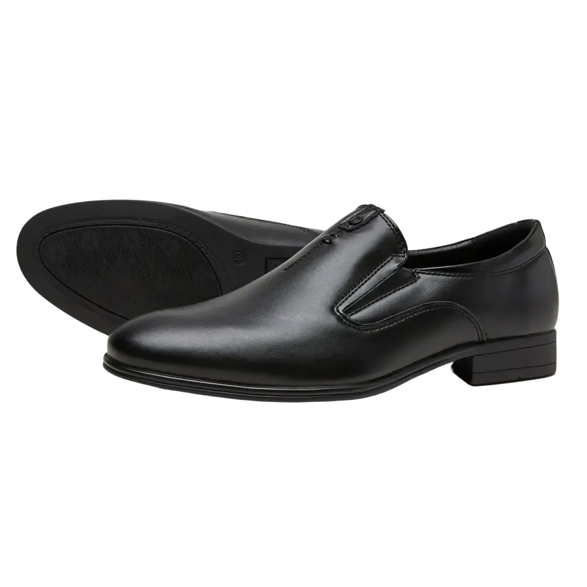Black leather slip-on men’s dress shoes with low heel and classic design casual loafers for formal and casual wear