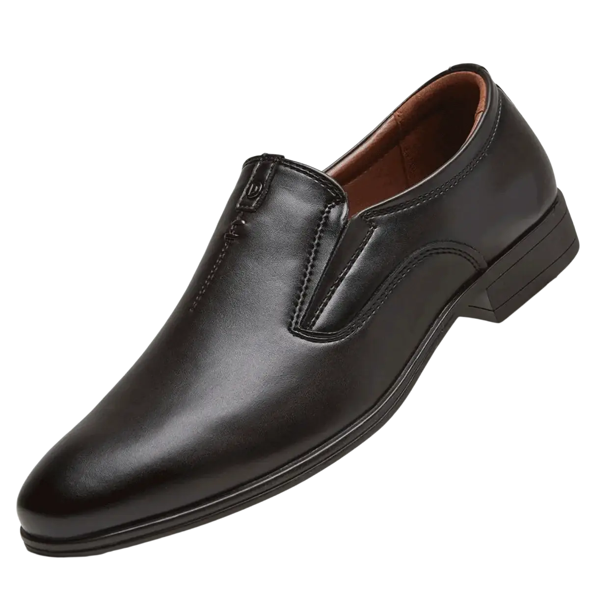 Men leather slip-on dress shoes in black with a polished finish and subtle stitching for casual and formal wear