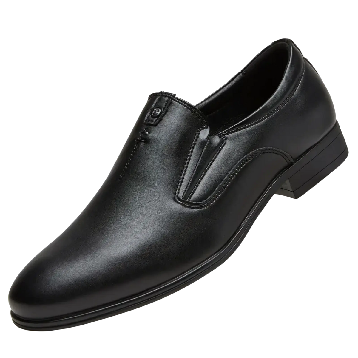 Black leather slip-on men’s dress shoe with polished finish and classic casual loafer design