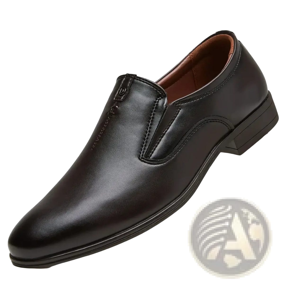 Men leather slip-on dress shoes casual loafers in black leather with a polished finish and subtle stitching details