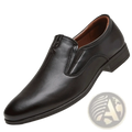Men leather slip-on dress shoes in black with a polished finish and subtle stitching for casual and formal wear
