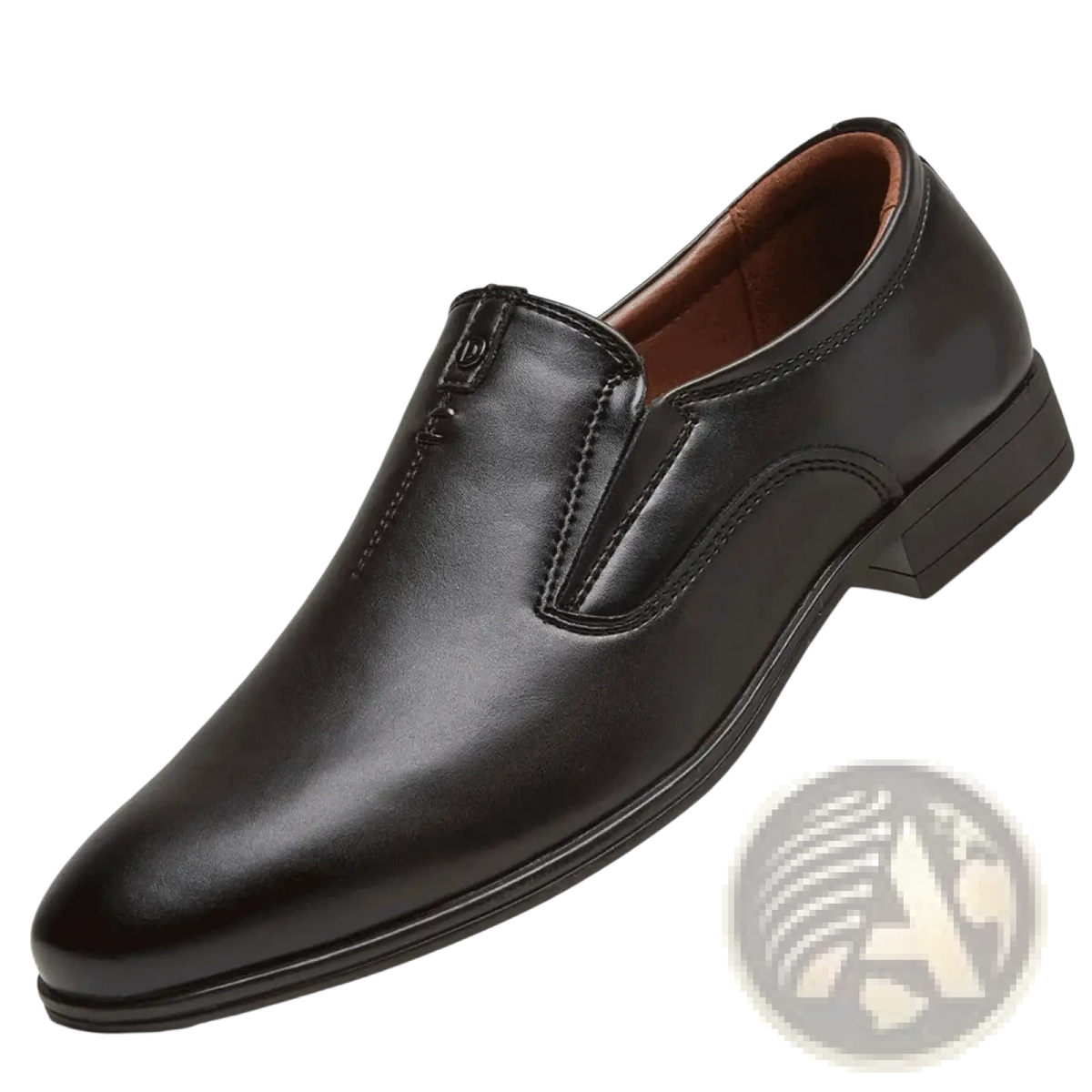 Men leather slip-on dress shoes in black with a polished finish and subtle stitching for casual and formal wear