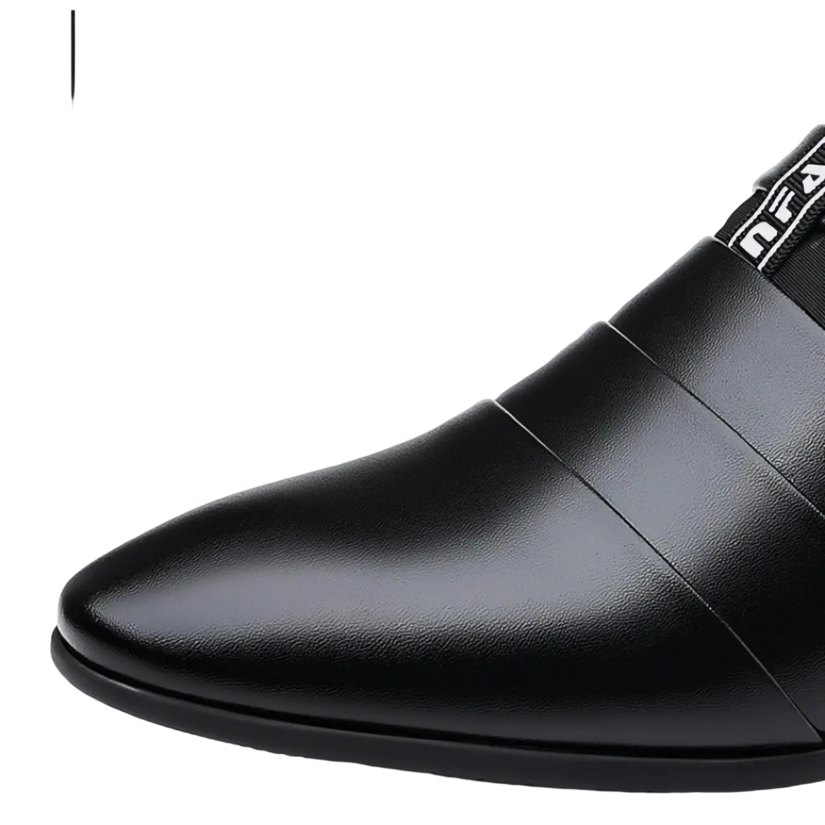 Men leather slip on dress shoes formal loafers in black leather with a sleek pointed toe and subtle horizontal stitching details