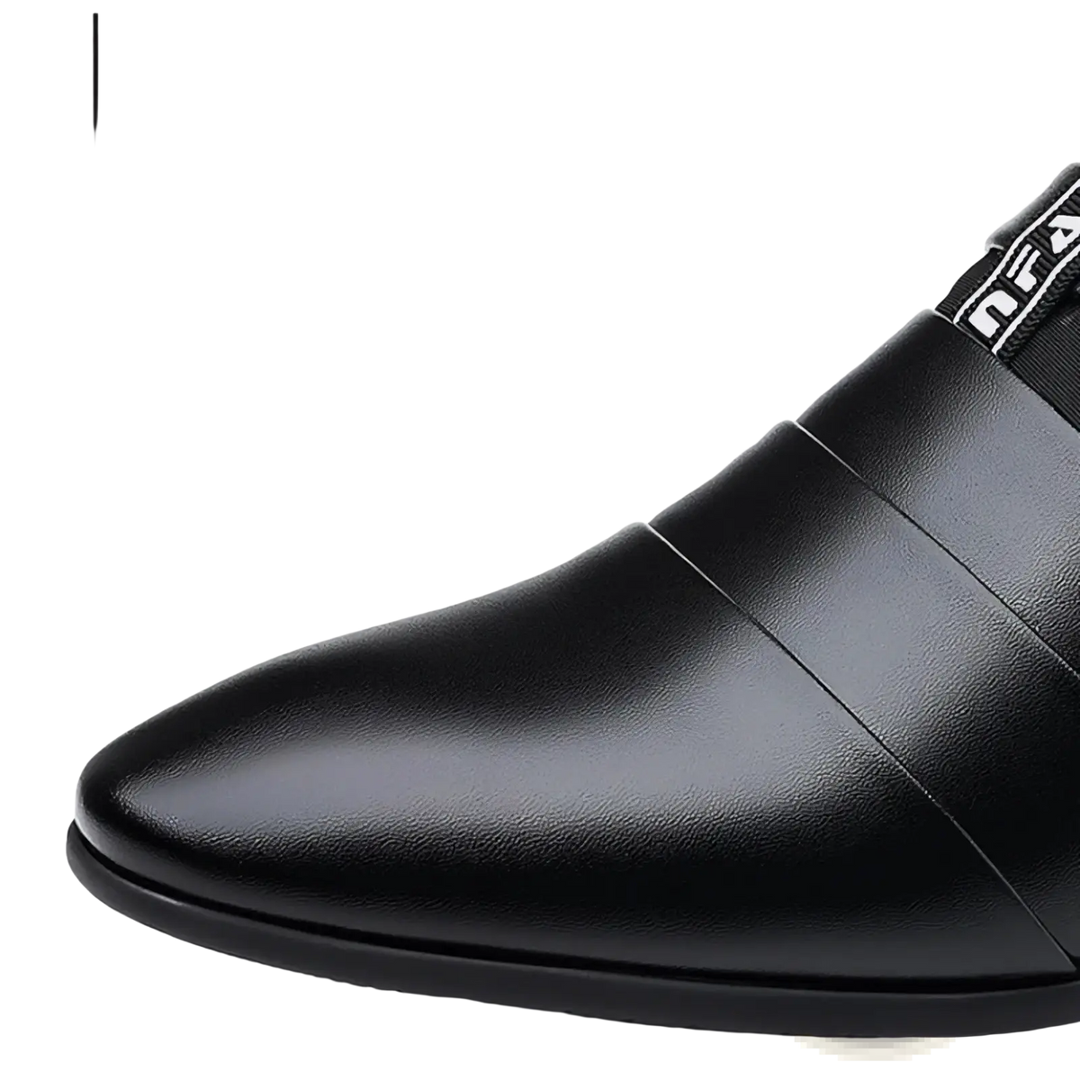 Men leather slip on dress shoes formal loafers in black leather with a sleek pointed toe and subtle horizontal stitching details