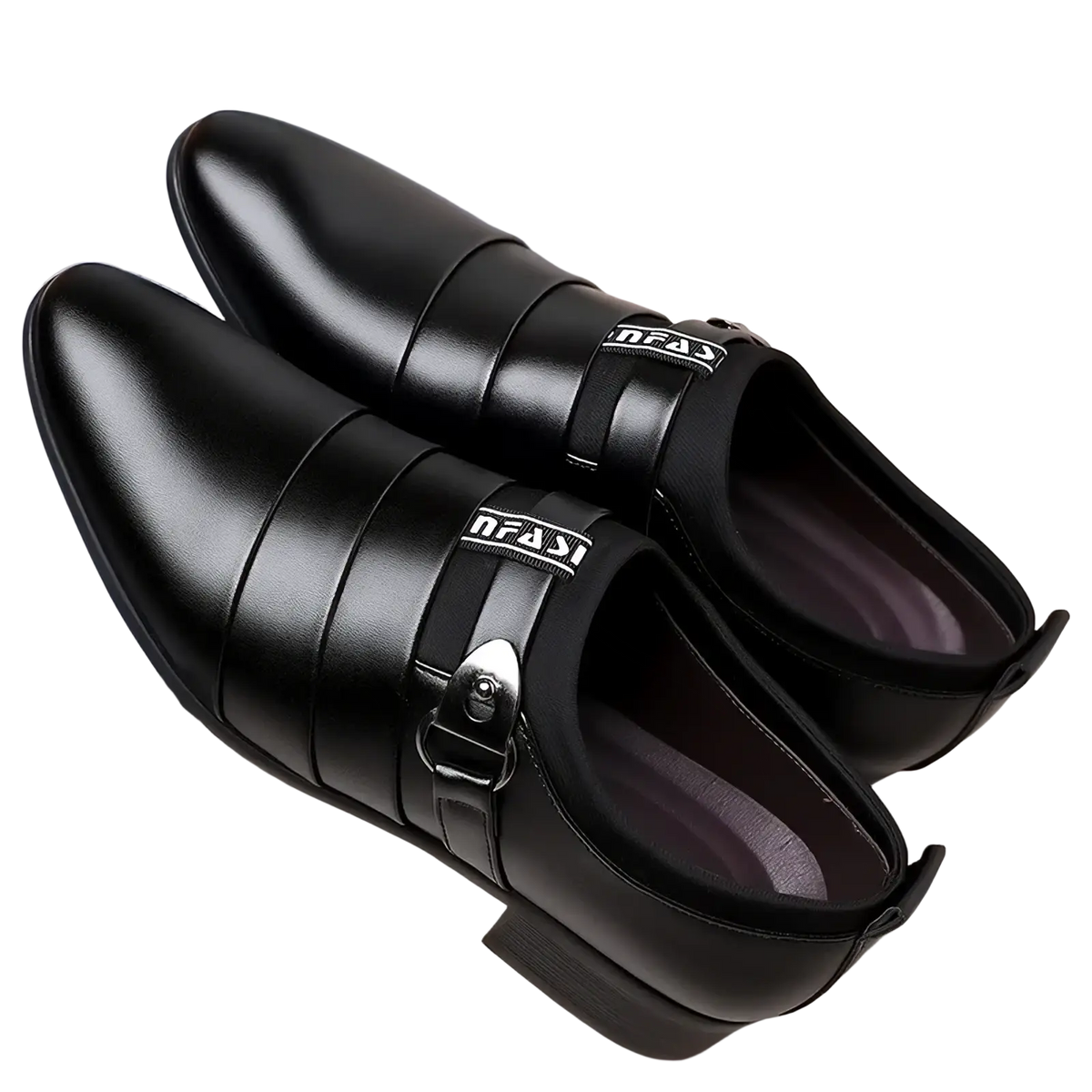 Men leather slip on dress shoes black leather with sleek pointed toe and adjustable strap closure for formal wear