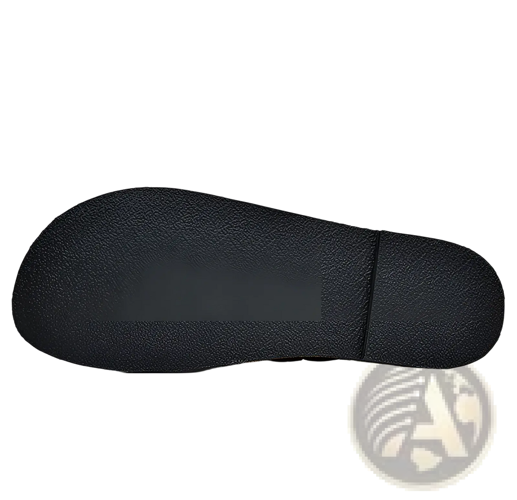 Black rubber sole with textured surface and seam detail of men leather slip on loafer buckle casual shoes