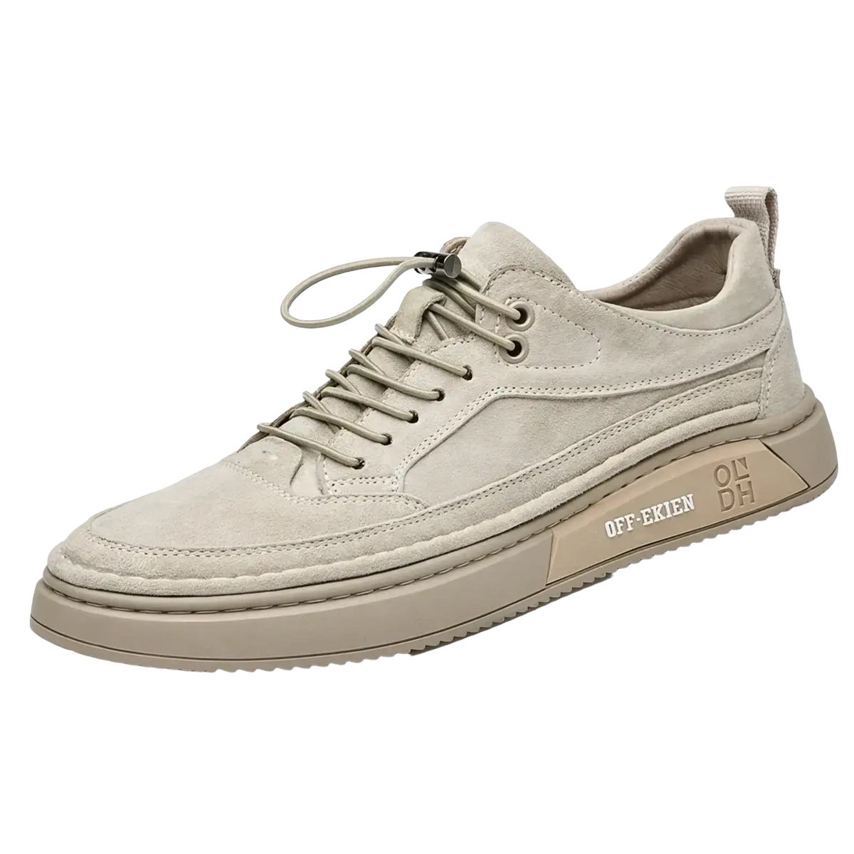 Men leather slip-on loafers casual shoes in beige suede with chunky rubber sole and off-erken branding on the side