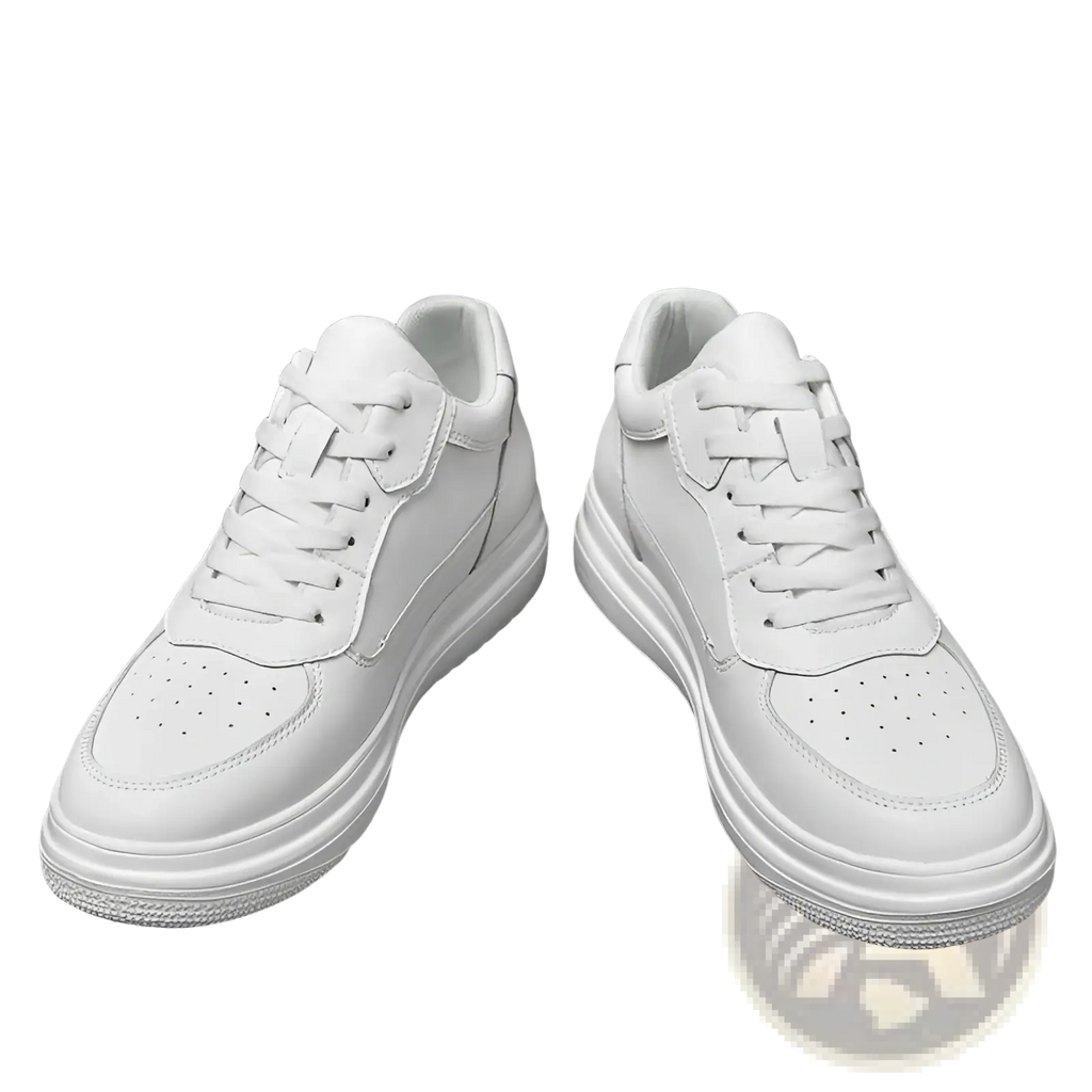 Men leather sneakers platform running shoes in white leather with chunky sole and perforated toe box