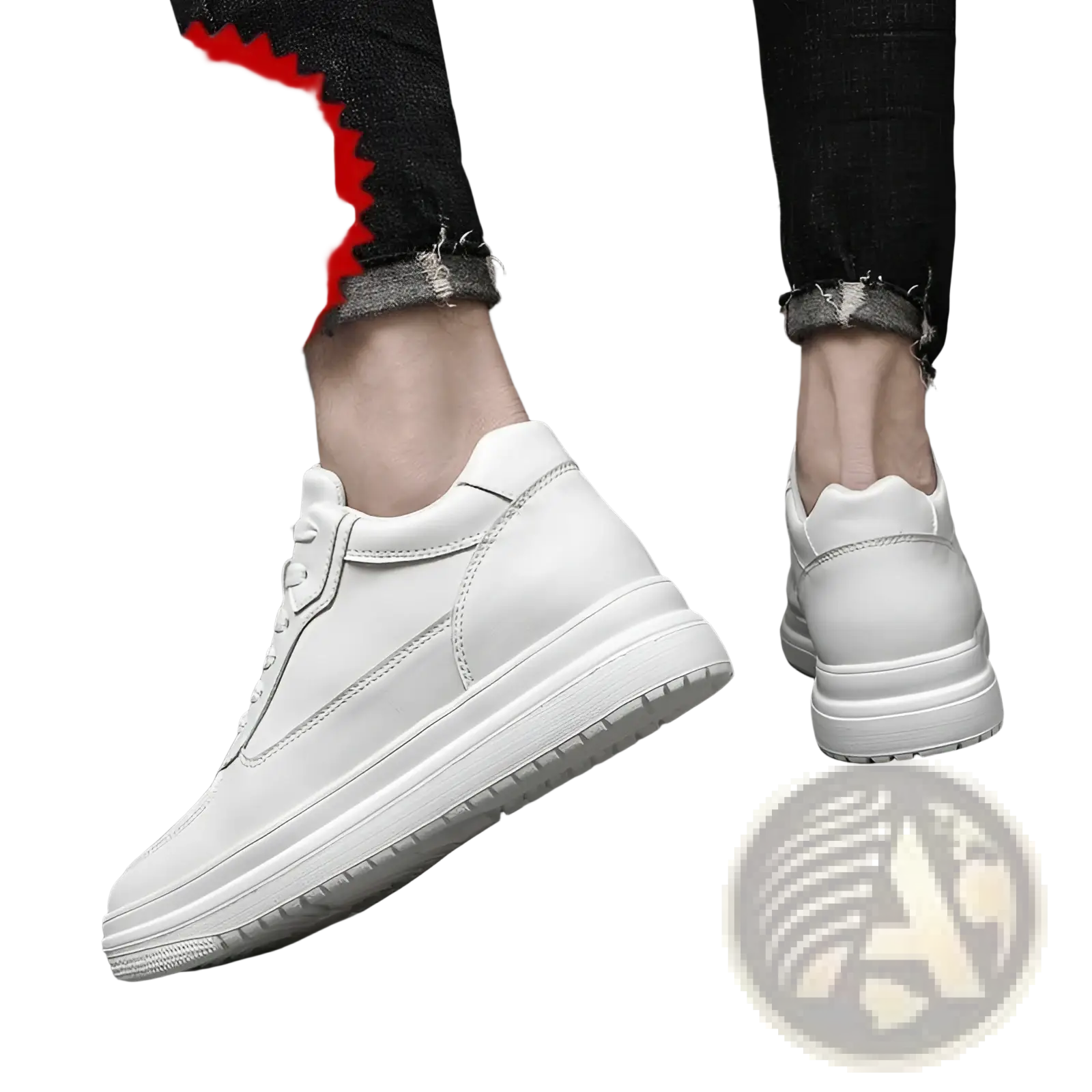 Men leather sneakers platform running shoes in white leather with thick cushioned sole and detailed stitching