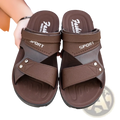 Men leather sport sandals casual slip on beach shoes in brown with cross-strap design and silver metal rivets