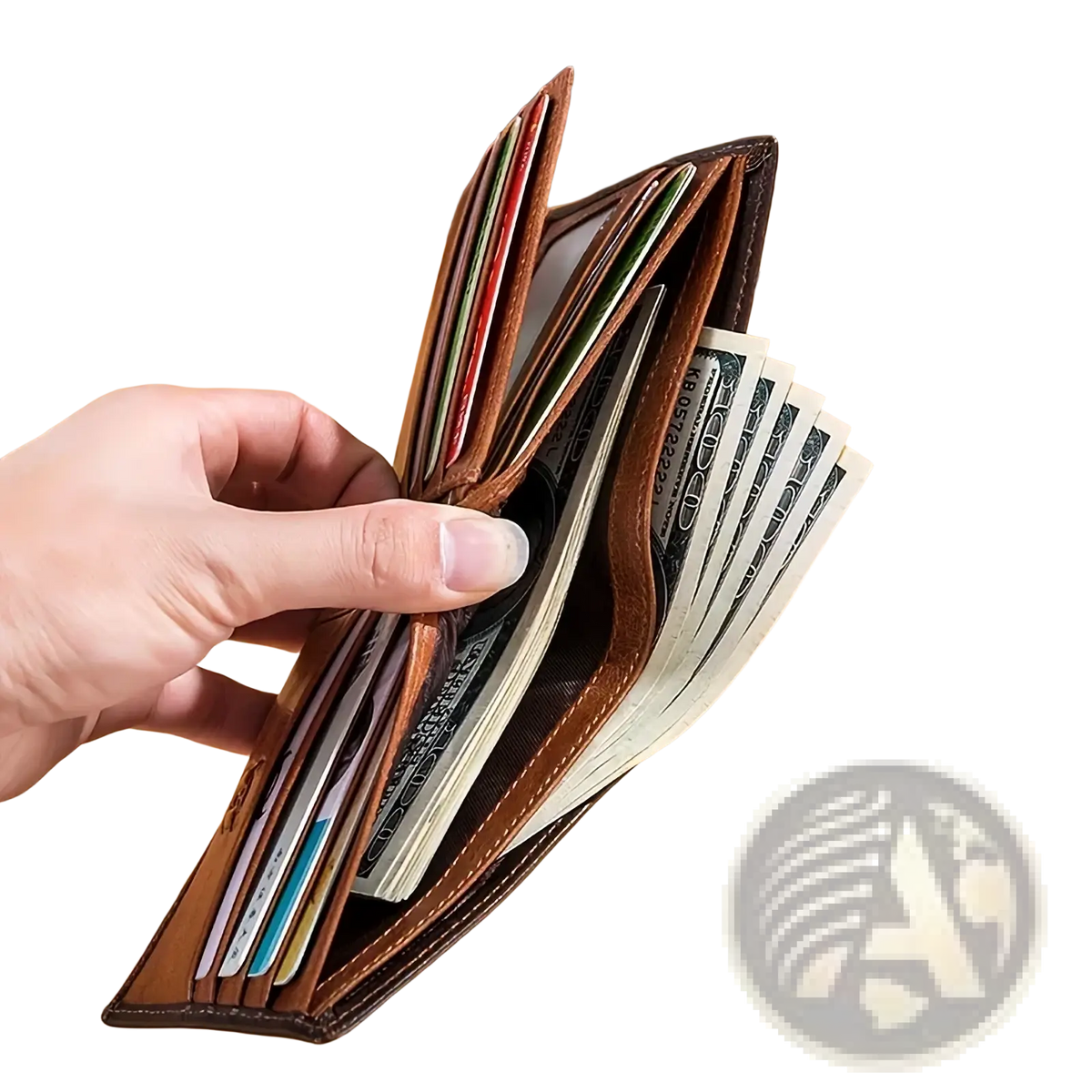 Men leather wallet bi fold card holder in brown leather with multiple card slots and spacious interior for cash