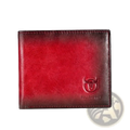 Men leather wallet bi fold card holder in red gradient leather with embossed bull logo and pull and bear branding