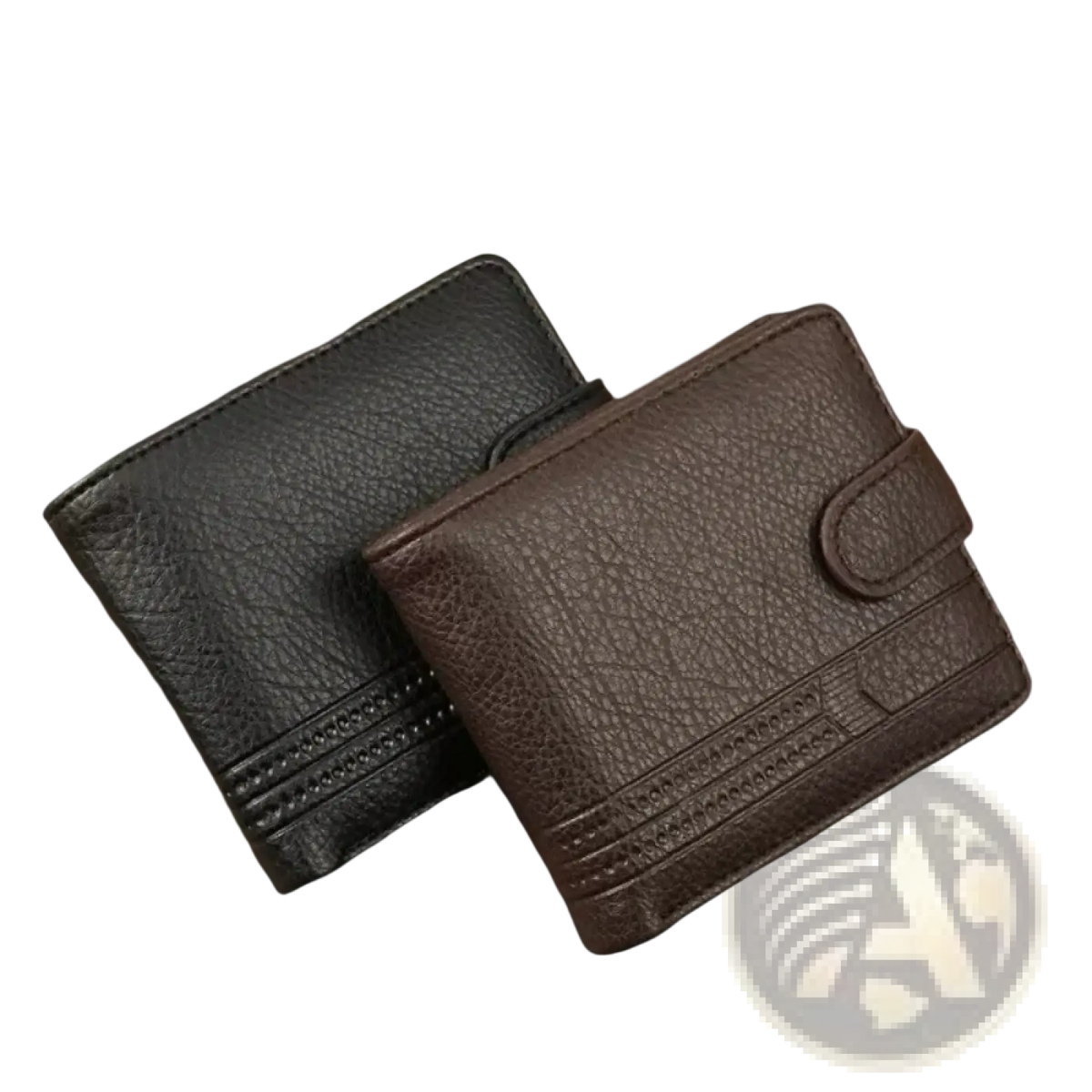 Men leather wallet bifold pocket featuring two textured leather wallets in dark brown and black with flap closure and stitching