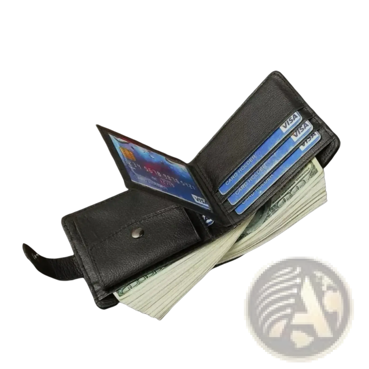 Men leather wallet card holder bifold pocket in black leather with multiple card slots and cash compartment