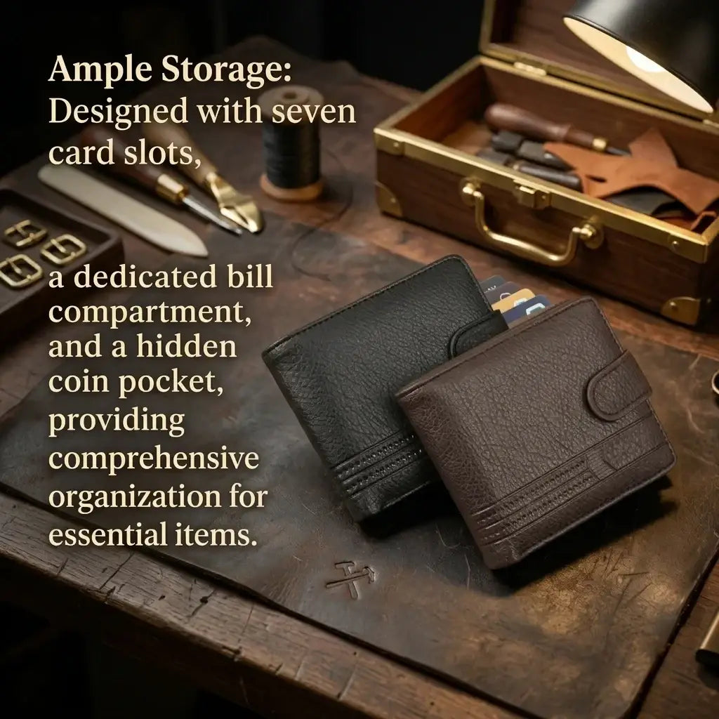 Brown leather men wallet bifold card holder with textured surface and stitched detailing for everyday use