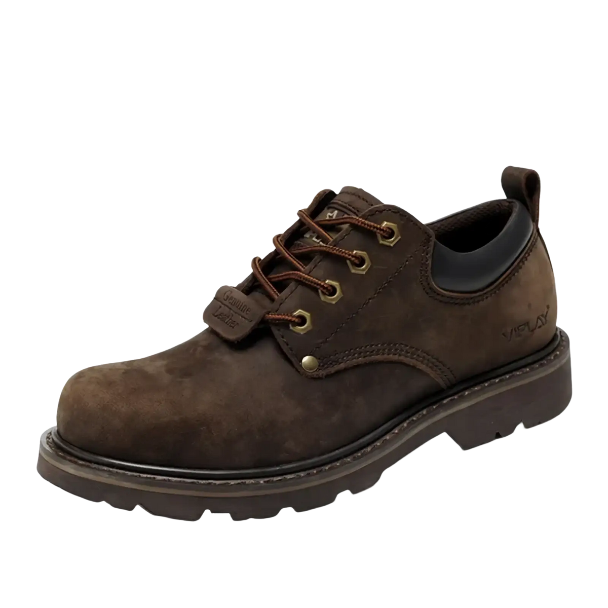 Men leather work boots casual waterproof brown suede viplay with brown laces and brass eyelets
