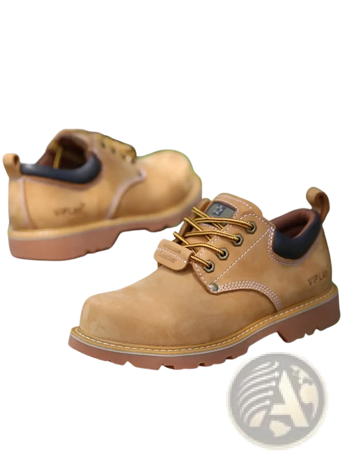 Tan suede men leather work boots with brown laces and rugged rubber sole casual waterproof footwear