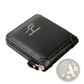 Black leather men zipper wallet with rfid protection featuring a silver kangaroo logo and aiks kangaroo branding