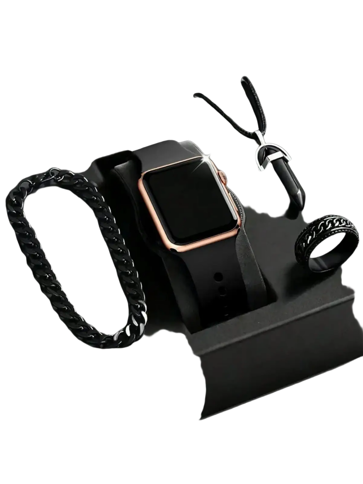 Men led digital watch with silicone band rose gold case and black leather strap battery included
