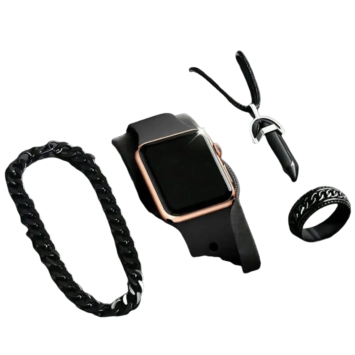 Black leather strap men’s led digital watch with rose gold silicone band and battery included in case