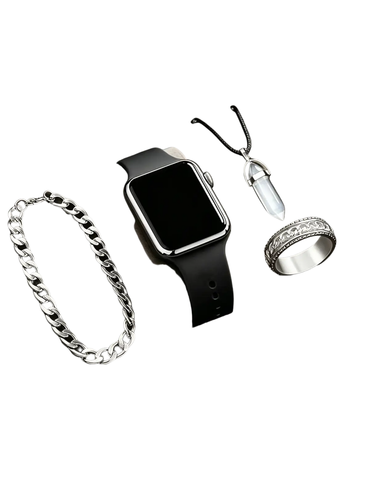 Men led digital watch with black leather strap silver case and battery included no silicone band material type visible