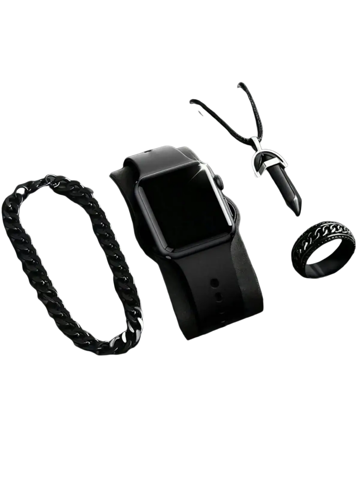Black stainless steel chain-link bracelet with sleek modern design paired with men led digital watch silicone band battery included