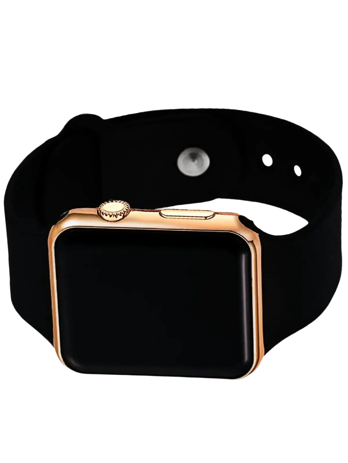 Men led digital watch with rose gold case, black rectangular screen, and matching black silicone band material type battery included