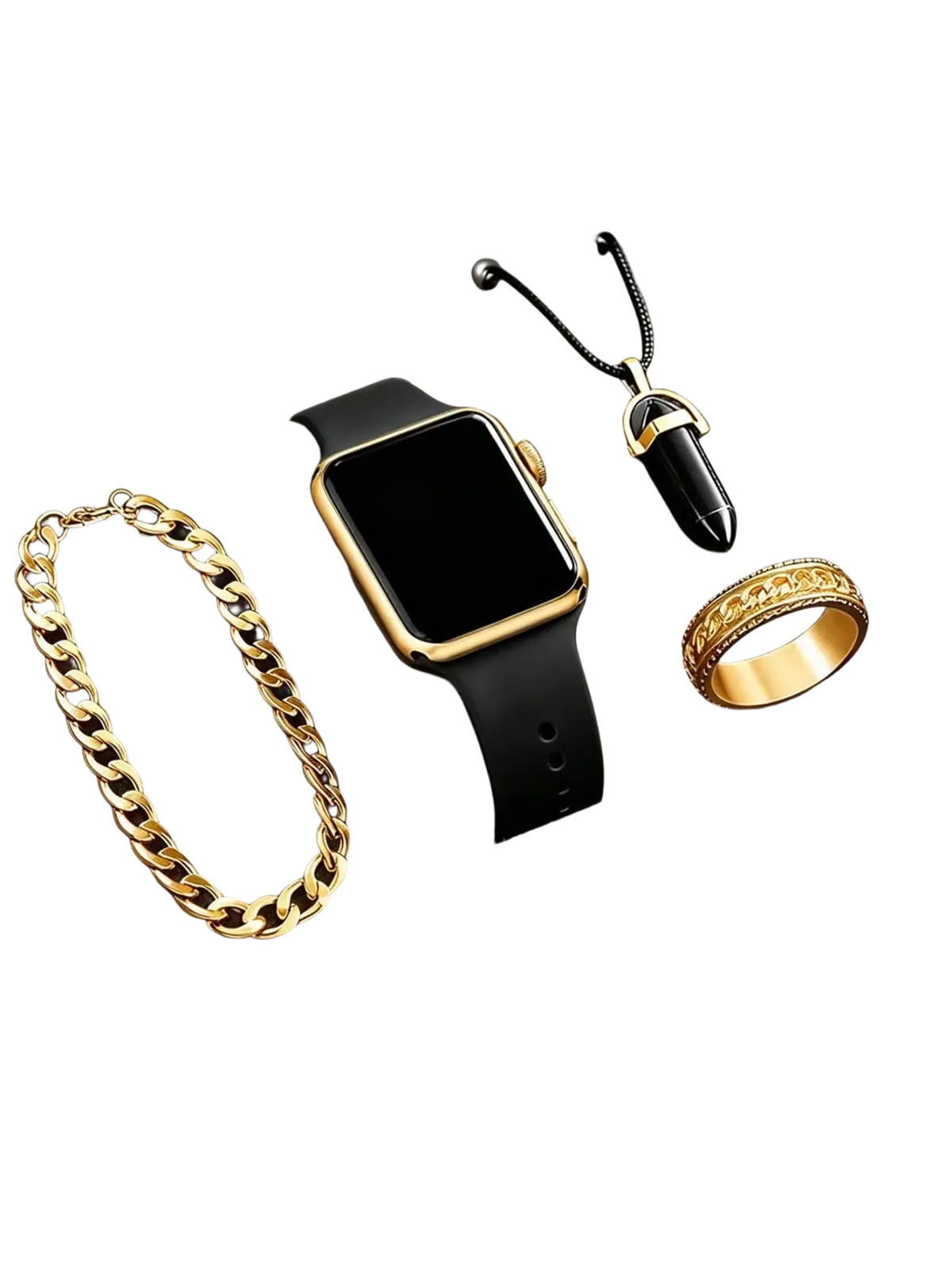 Gold-toned link chain bracelet paired with men led digital watch featuring silicone band rose gold case battery included
