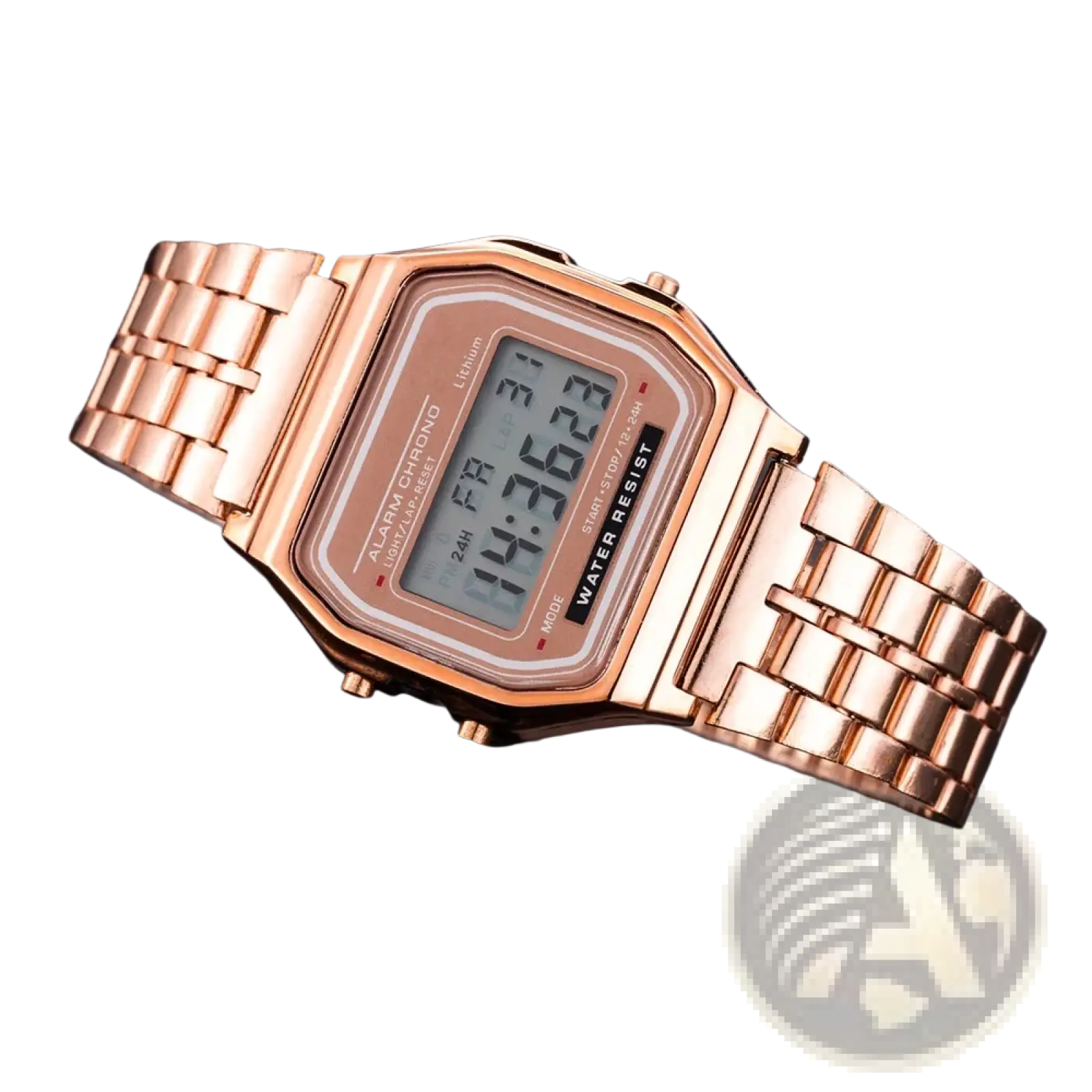 Men led digital watch stainless steel wristwatch with rose gold rectangular face and metallic link bracelet