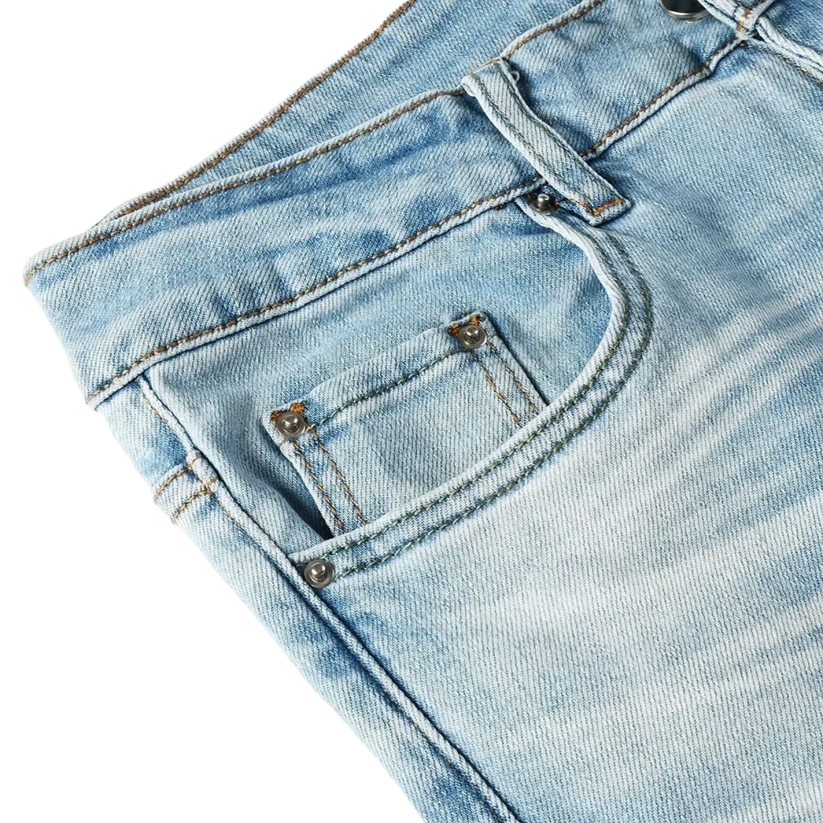 Men light blue bootcut jeans made of denim with sturdy stitching metallic button fastenings and a frayed hem
