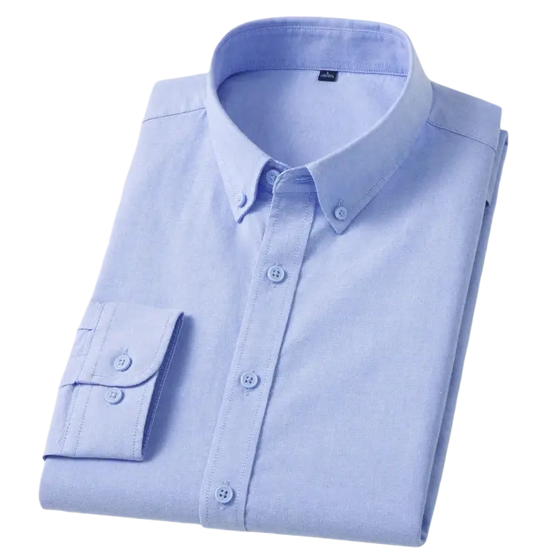 Men light blue 100 percent cotton slim fit button-down oxford shirt with classic collar and long sleeves