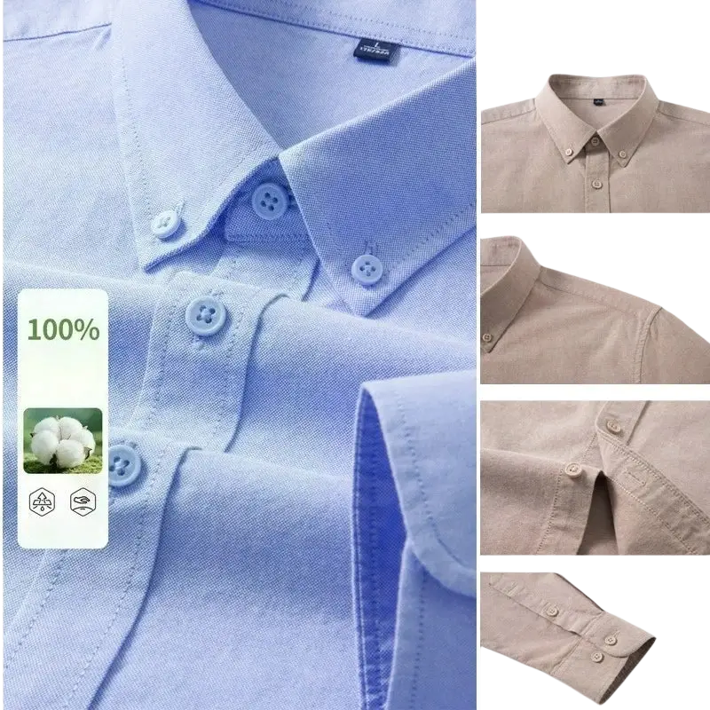 Men light blue slim fit button-down shirt made of 100 percent cotton with matching buttons and classic collar