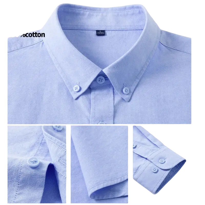Men light blue slim fit cotton oxford shirt with classic collar and matching buttons made of 100 percent cotton