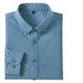 Men light blue cotton oxford shirt slim fit with classic collar neatly folded made from soft cotton fabric
