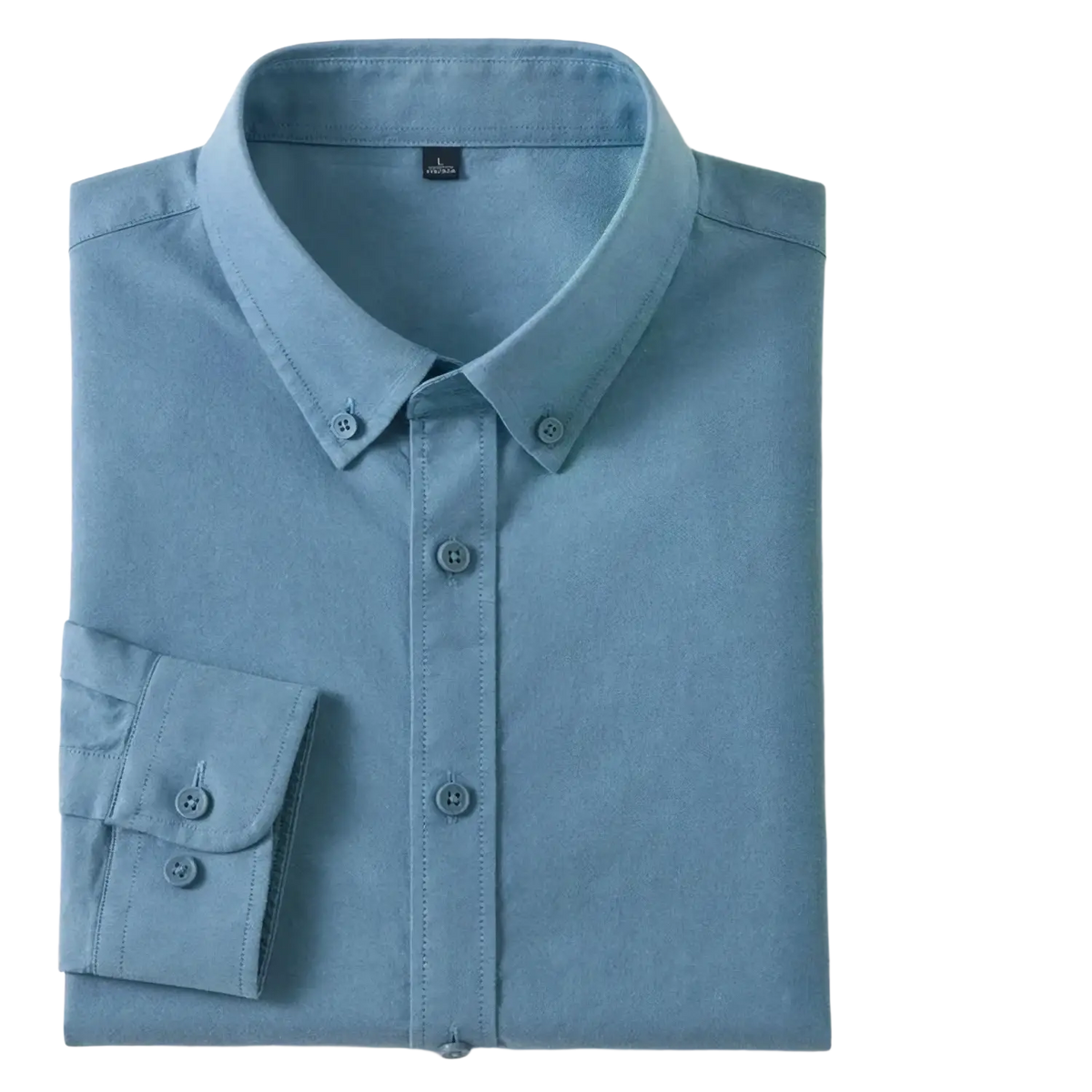 Men light blue cotton oxford shirt slim fit with classic collar neatly folded made from soft cotton fabric